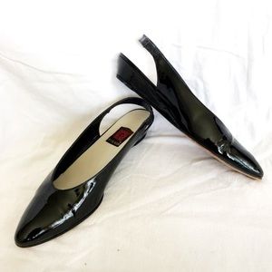 Vintage Black Patent Leather Slingback Flats
